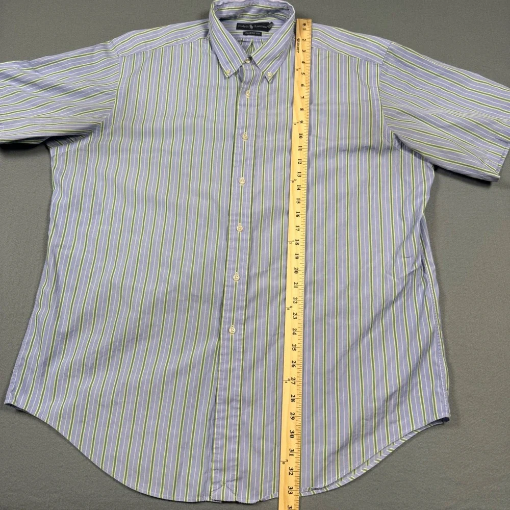 Ralph Lauren Classic Fit Striped Short Sleeve Button Down Shirt Blue Green XL